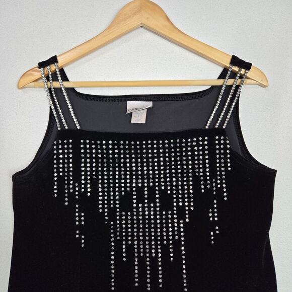 VTG 90s Velvet Crop Top Sz 12 Black Rhinestone Straps Evening Formal Whimsigoth - Picture 2 of 11